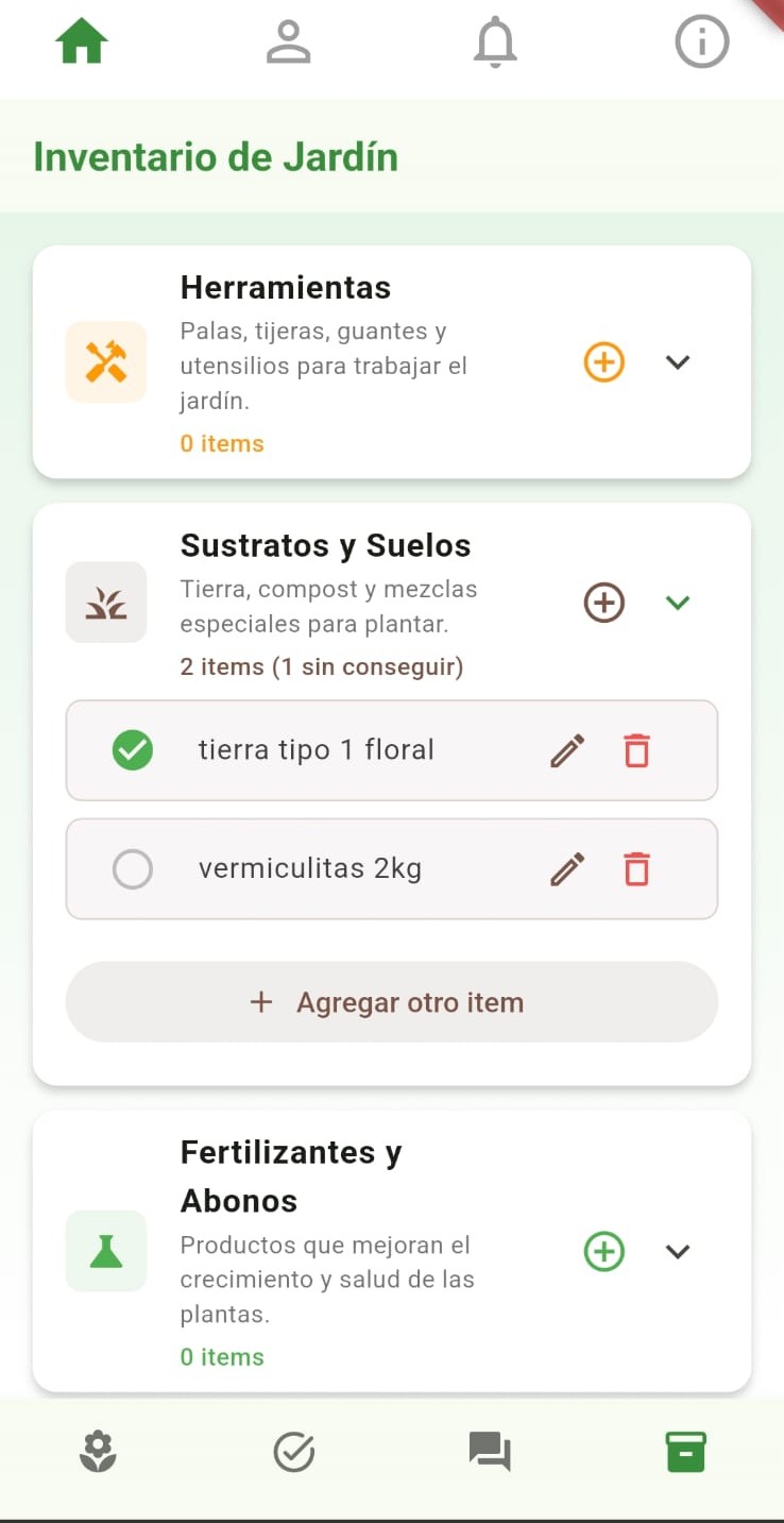 Historial de cuidados de plantas en Mi Jardín