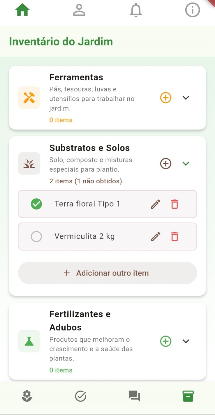 Histórico de cuidados das plantas no Meu Jardim